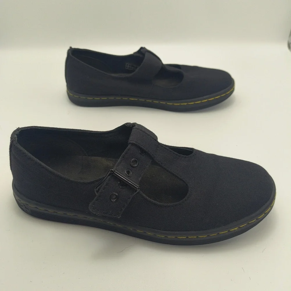 Dr Martens Woolwich Black Canvas Mary Jane T-Strap Shoes Womens 7 AW004 SK01R - Picture 15 of 16